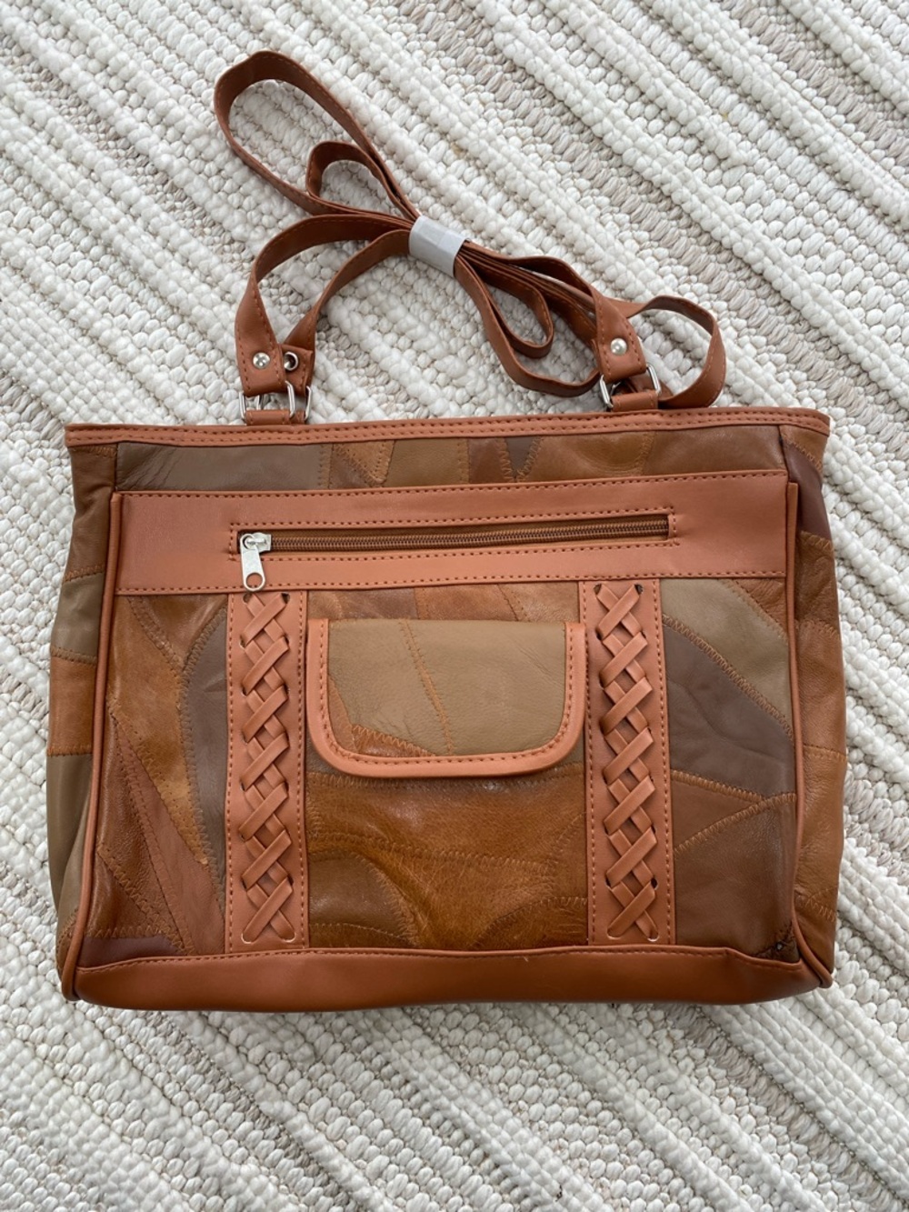 Patchwork Leather Tote Bag in Mixed Brown Tones